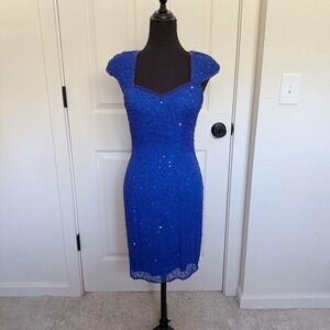 Vintage Roberta Cobalt‎ Blue Beaded Sequin Dress- Size Small